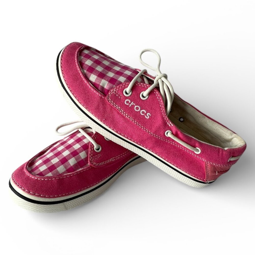 Crocs, Hover Boat Pink Gingham Check, Lace Ups, Size 9, Excellent - Picture 16 of 16
